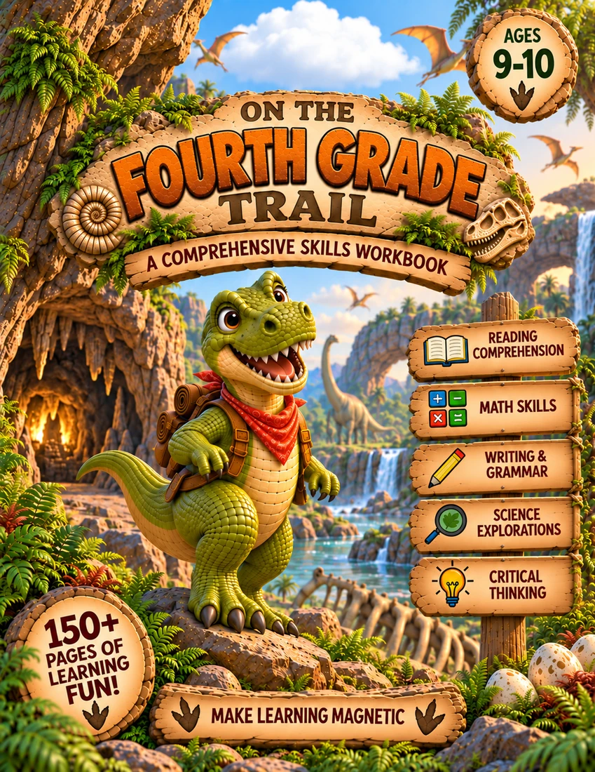 On the Fourth Grade Trail · Dinosaur World workbook cover