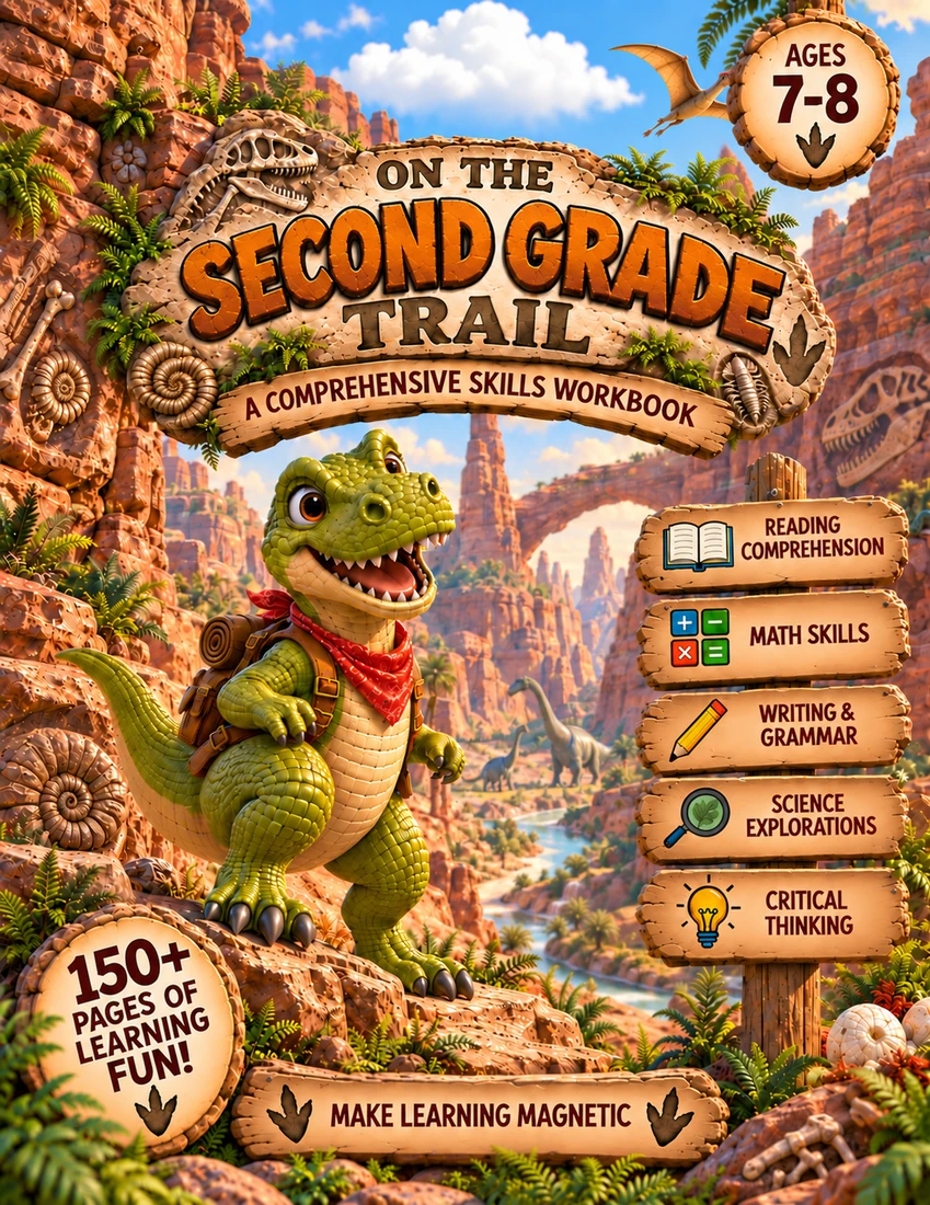 On the Second Grade Trail · Dinosaur World workbook cover