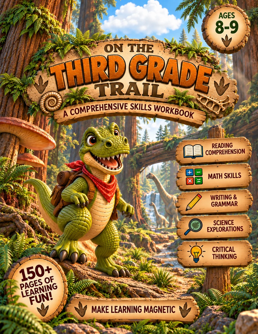 On the Third Grade Trail · Dinosaur World workbook cover